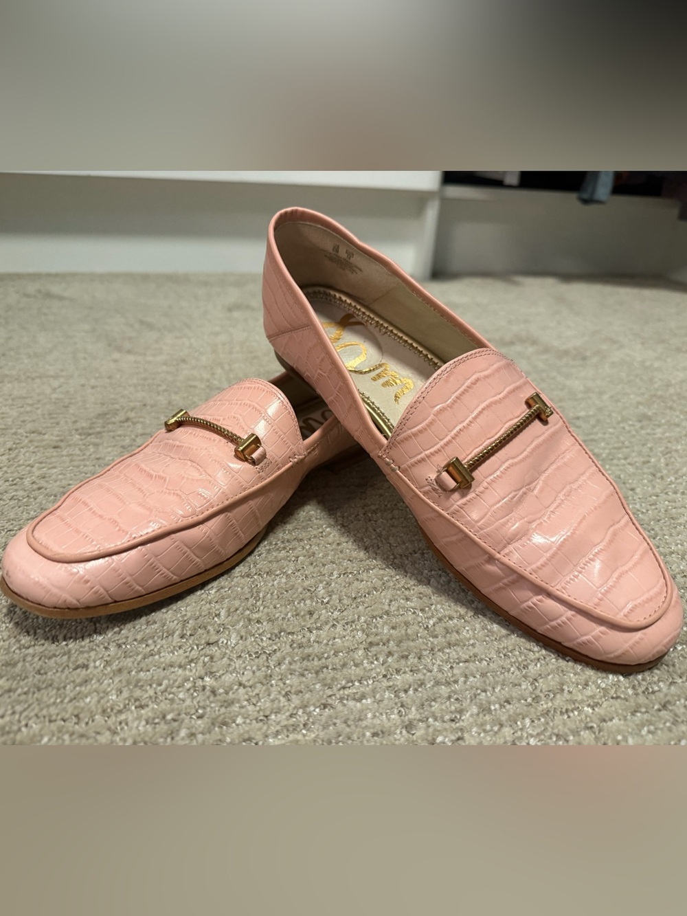 Sam Edelman Loraine Bit Loafer - Pink Croc-Embossed with Gold Accent - Women